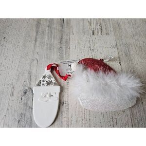 Pier 1 Hallmark Santa glitter feather Kim pjecha porcelain ornament Xmas set por
